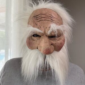 Vintage 2006 PMG Halloween Old Man Mask w/ White Hair &‎ Beard – Adult One Size